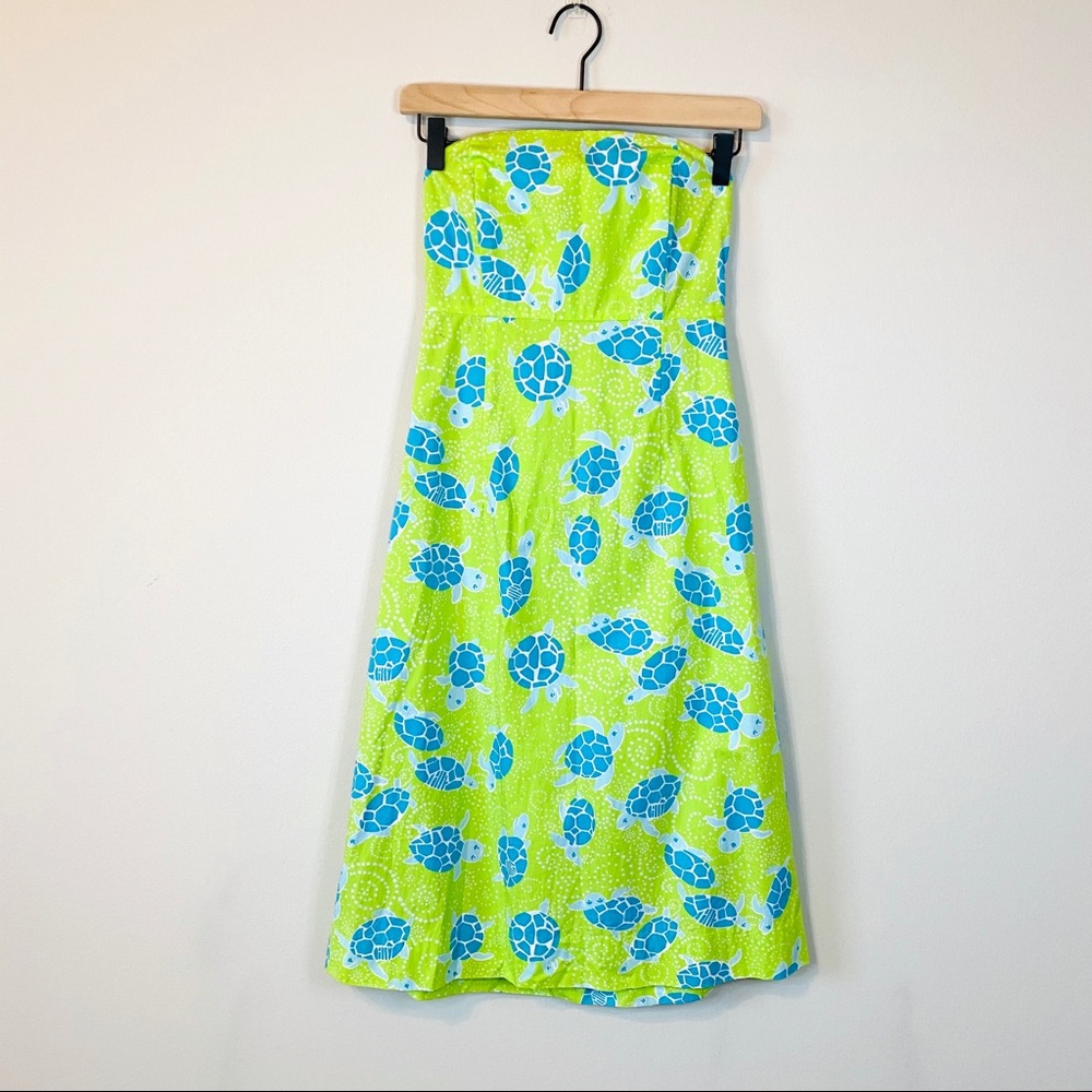 Vintage Lilly Pulitzer Animal Sea Turtle Strapless Dress. EUC.
